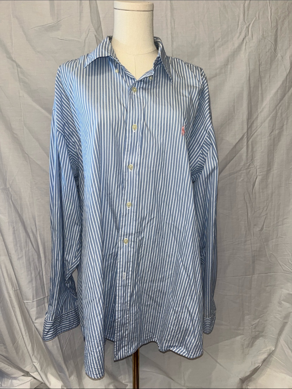 Ralph Lauren Blue and White Vertical Stripe Button-Down Shirt